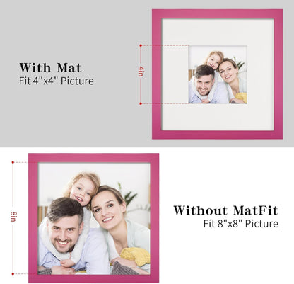 8x8 Picture Frames Solid Wood 4x4 Square Frame with Mat Pink 2 Pack