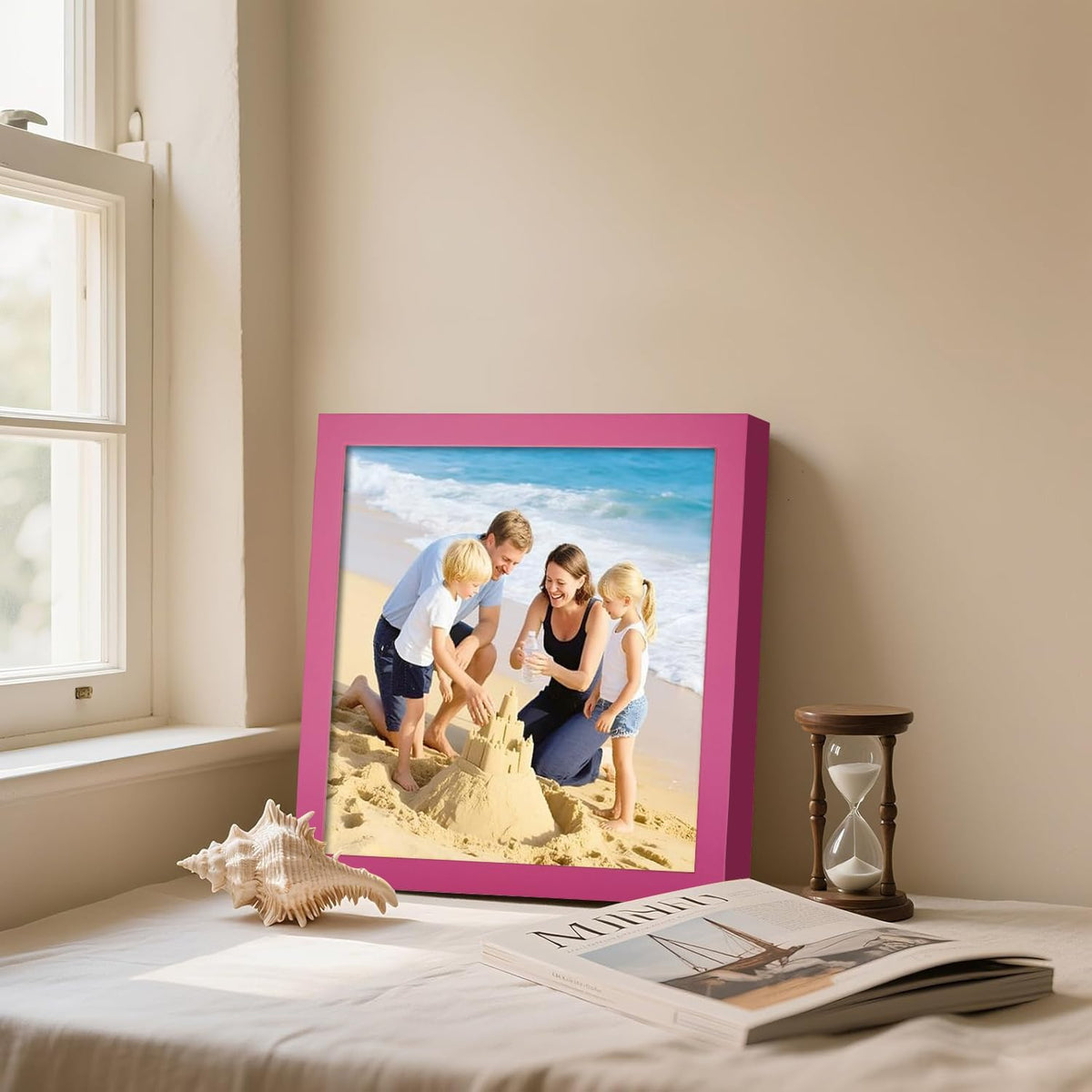 8x8 Picture Frames Solid Wood 4x4 Square Frame with Mat Pink 2 Pack