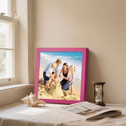 8x8 Picture Frames Solid Wood 4x4 Square Frame with Mat Pink 2 Pack