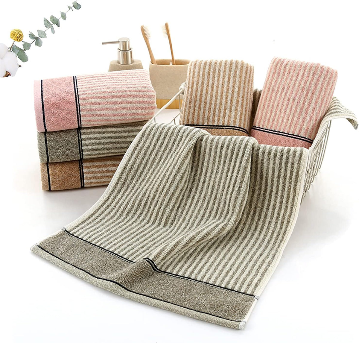Striped Cotton Hand Towels Set of 2 for Bathroom (Pink)