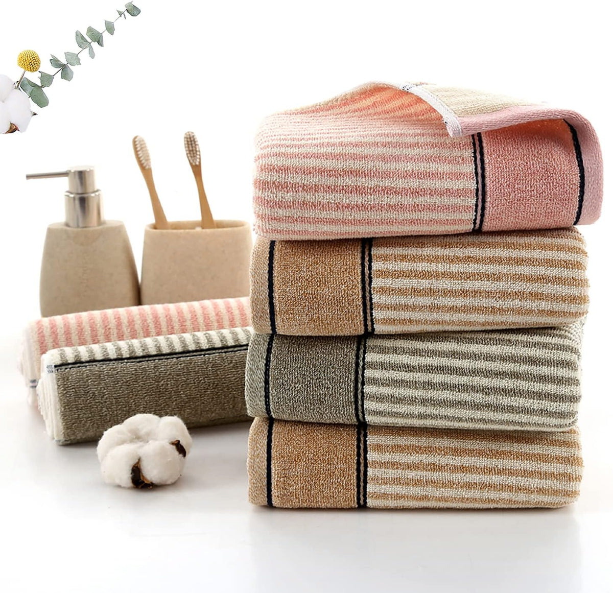 Striped Cotton Hand Towels Set of 2 for Bathroom (Pink)