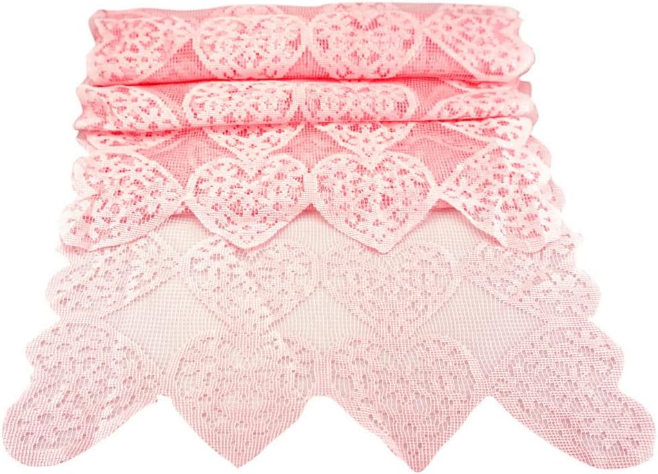 14 x 72 Inch Valentines Day Runner Pink Heart Table Runner Lace for Wedding Party Decorations