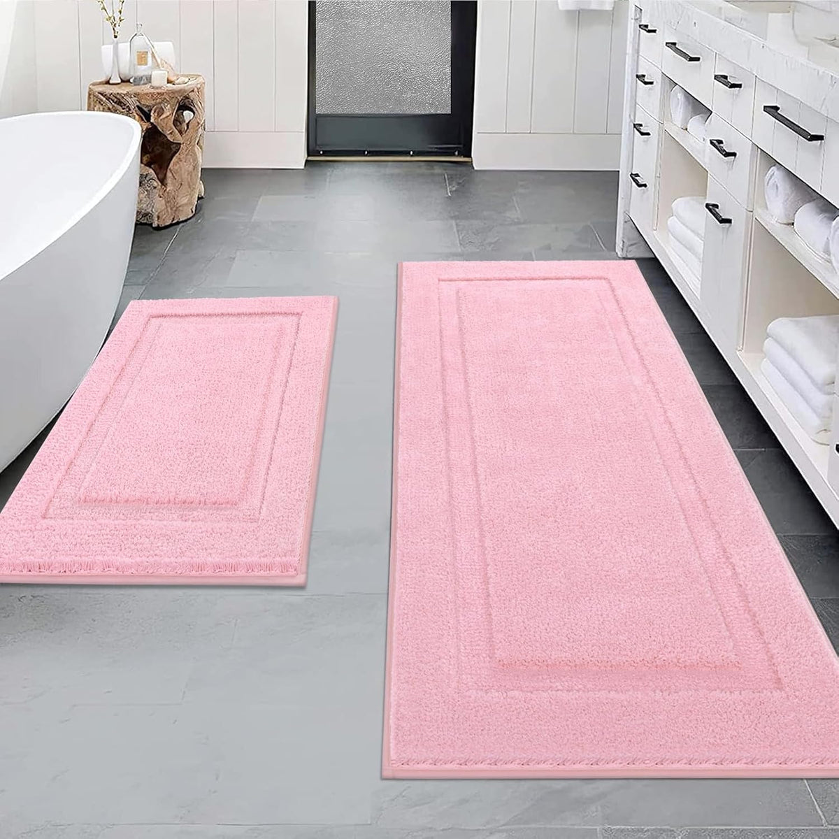 Soft Microfiber Bathroom Rugs Set of 2 Pieces, Pink