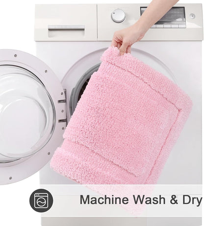 Soft Microfiber Bathroom Rugs Set of 2 Pieces, Pink