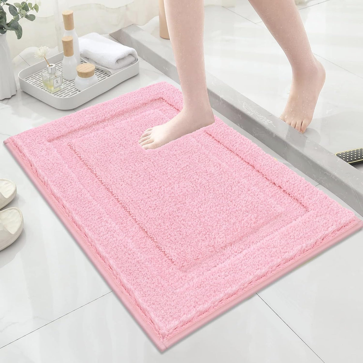 Soft Microfiber Bathroom Rugs Set of 2 Pieces, Pink