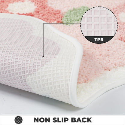 Floral Bathroom Mat Cute Absorbent and Non Slip Bath Rug Machine Washable Bath Rug for Dining Room, Kitchen and Living Room (31"x20", Pink Flowers)
