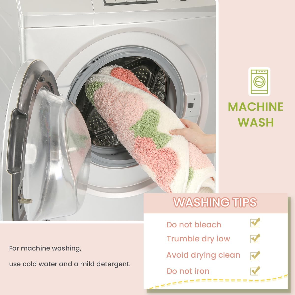 Floral Bathroom Mat Cute Absorbent and Non Slip Bath Rug Machine Washable Bath Rug for Dining Room, Kitchen and Living Room (31"x20", Pink Flowers)
