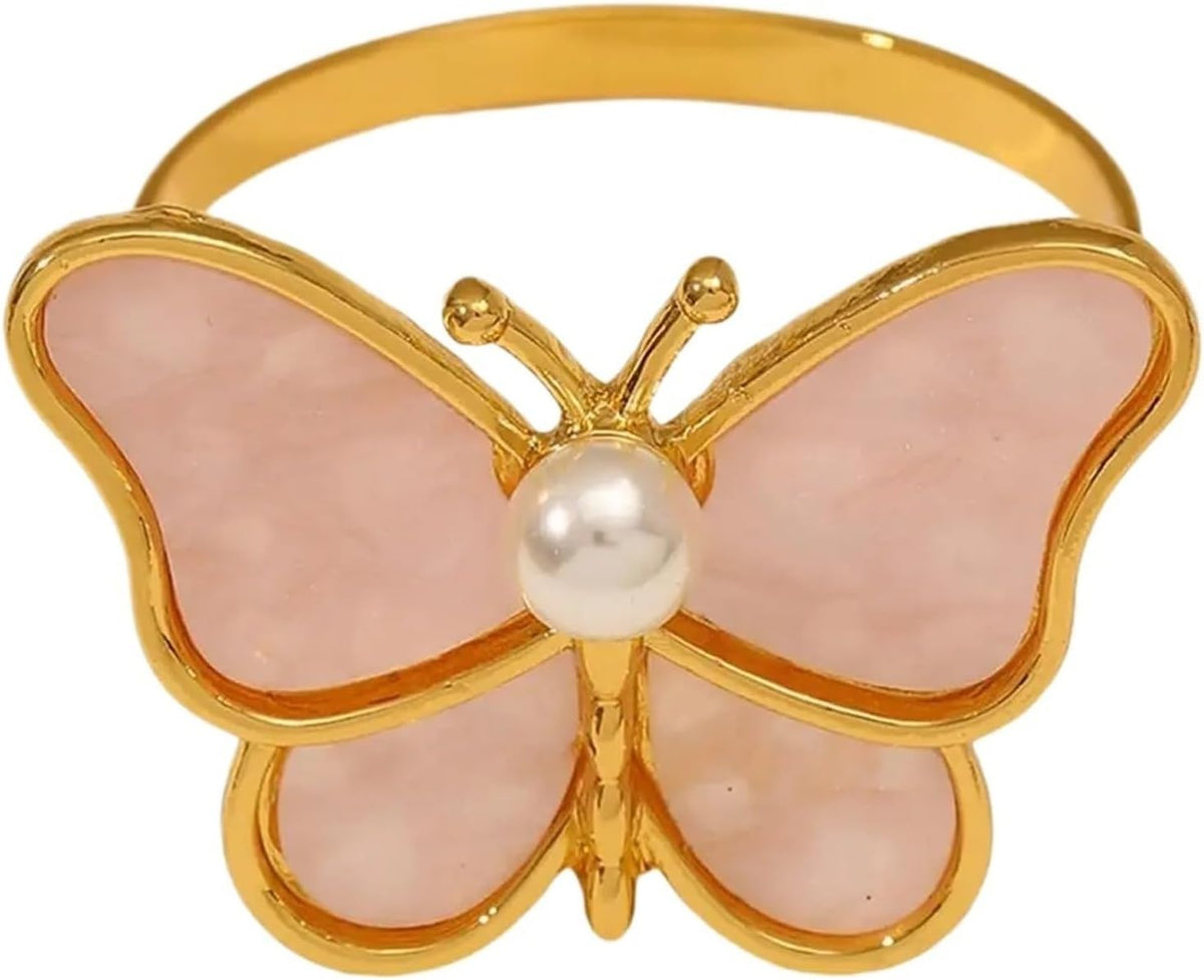 Napkin Rings Napkin Ring Faux Pearl Design Napkin Holder Alloy Butterfly-Shaped Napkin Buckle Table Decor Home Supplies(Pink)