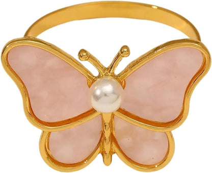 Napkin Rings Napkin Ring Faux Pearl Design Napkin Holder Alloy Butterfly-Shaped Napkin Buckle Table Decor Home Supplies(Pink)