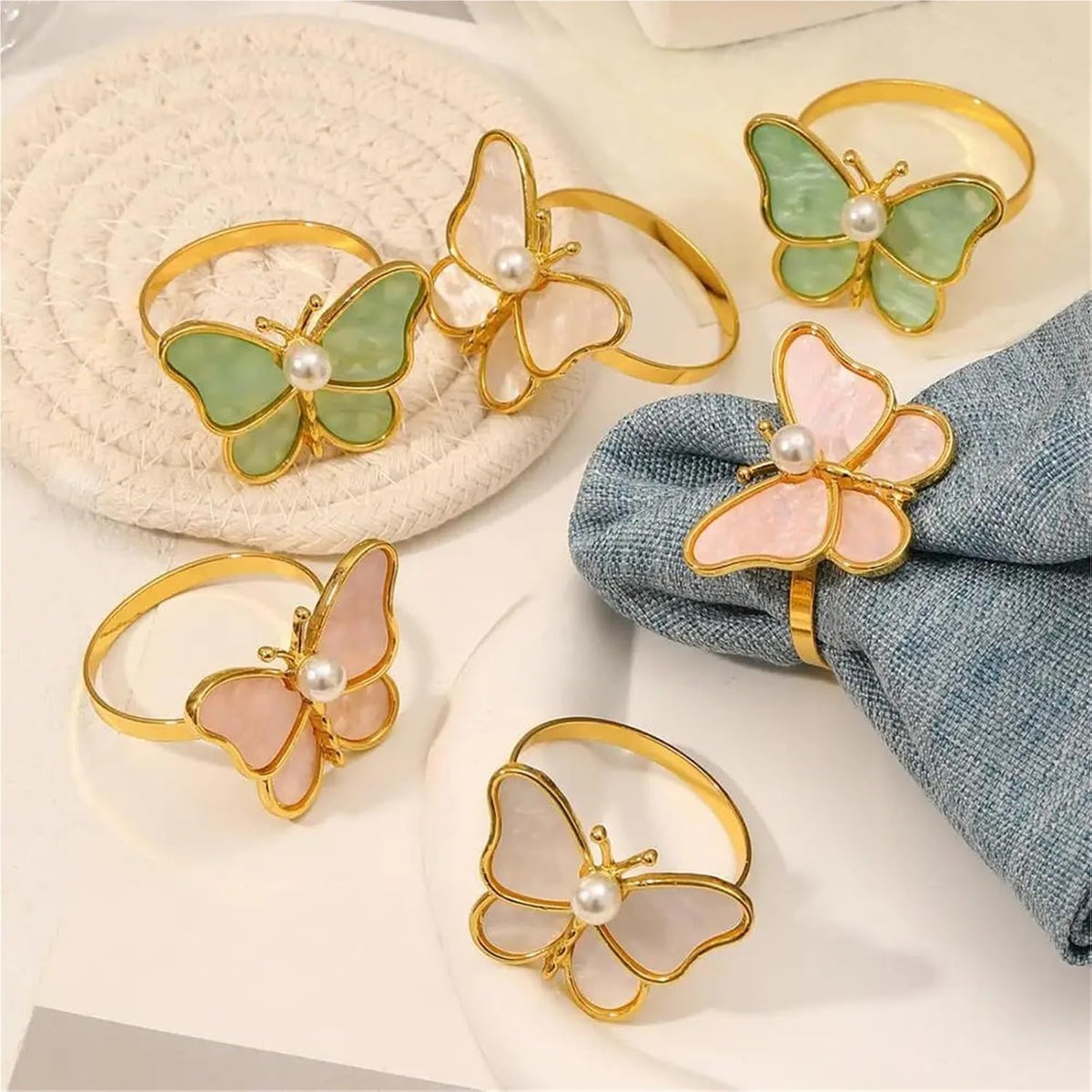 Napkin Rings Napkin Ring Faux Pearl Design Napkin Holder Alloy Butterfly-Shaped Napkin Buckle Table Decor Home Supplies(Pink)