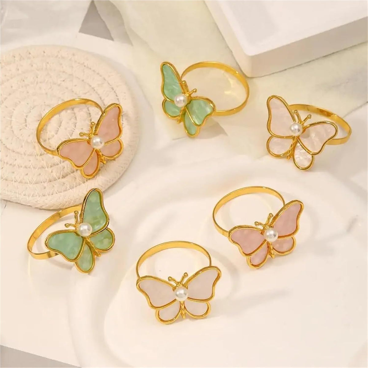 Napkin Rings Napkin Ring Faux Pearl Design Napkin Holder Alloy Butterfly-Shaped Napkin Buckle Table Decor Home Supplies(Pink)