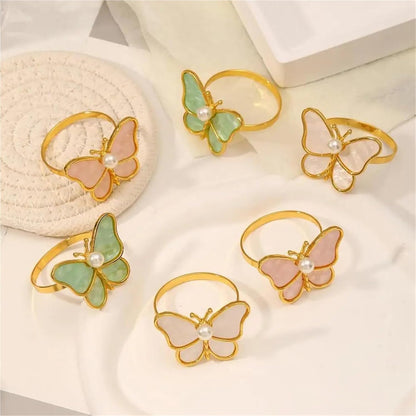 Napkin Rings Napkin Ring Faux Pearl Design Napkin Holder Alloy Butterfly-Shaped Napkin Buckle Table Decor Home Supplies(Pink)