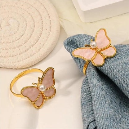 Napkin Rings Napkin Ring Faux Pearl Design Napkin Holder Alloy Butterfly-Shaped Napkin Buckle Table Decor Home Supplies(Pink)