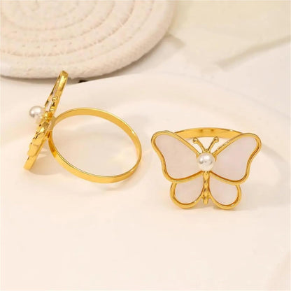 Napkin Rings Napkin Ring Faux Pearl Design Napkin Holder Alloy Butterfly-Shaped Napkin Buckle Table Decor Home Supplies(Pink)