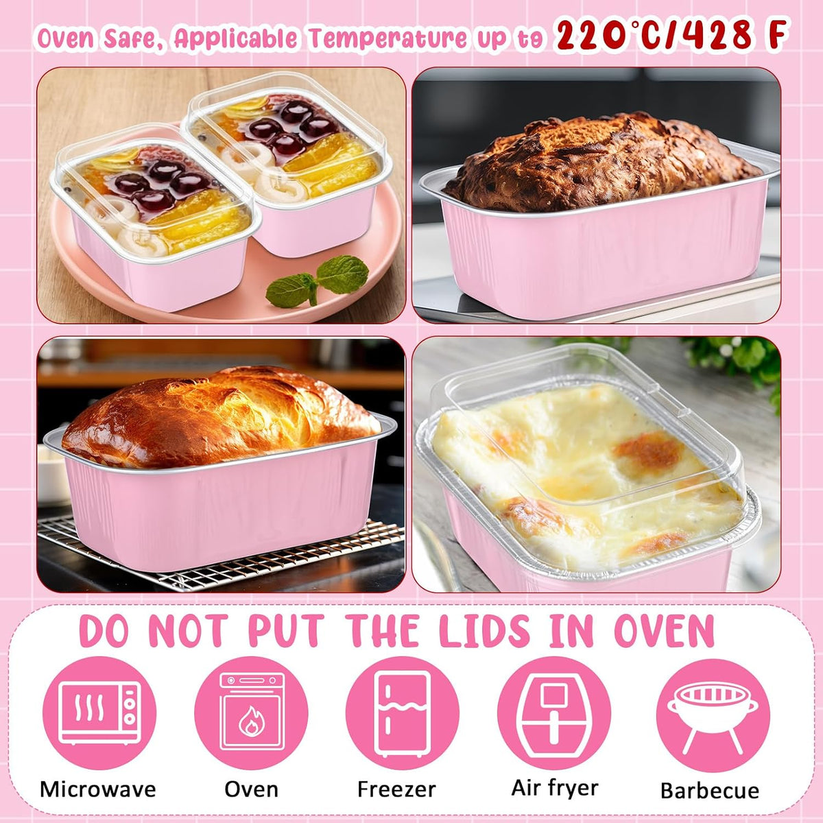 100 Mini Loaf Pans with Lids, 5.7oz Aluminum Foil, Pink