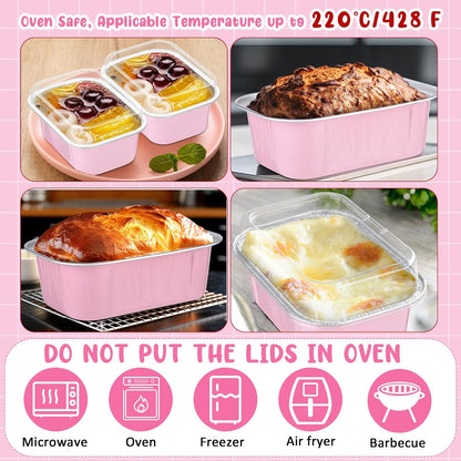 100 Mini Loaf Pans with Lids, 5.7oz Aluminum Foil, Pink