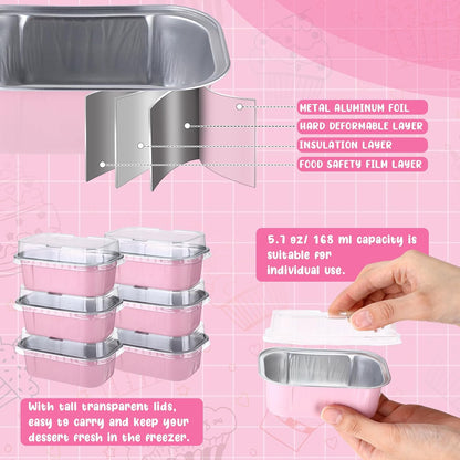 100 Mini Loaf Pans with Lids, 5.7oz Aluminum Foil, Pink
