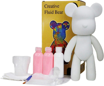 HANDA DIY Painting Fluid Bear Teddy Bear Painting Kit Set Creative Home Decorations Handmade Doll Figurine Toys Gift for Birthday Valentines (9.05 inch, Pink+White)
