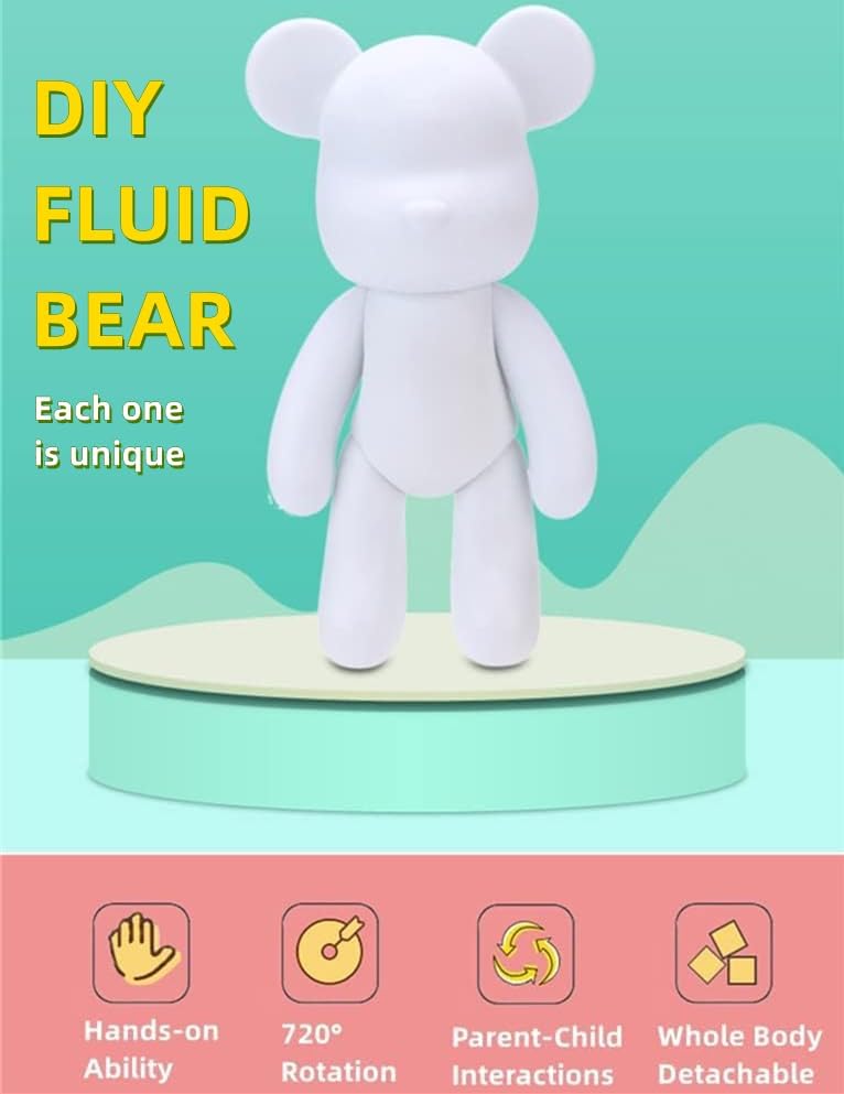 HANDA DIY Painting Fluid Bear Teddy Bear Painting Kit Set Creative Home Decorations Handmade Doll Figurine Toys Gift for Birthday Valentines (9.05 inch, Pink+White)