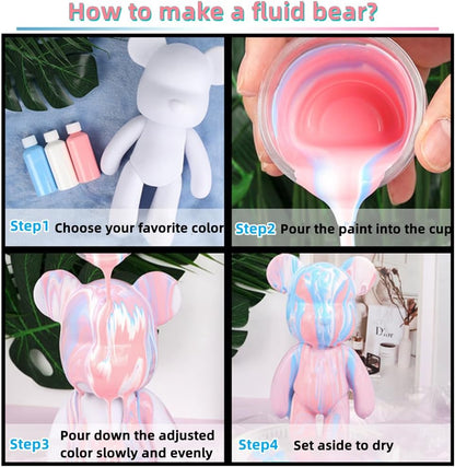 HANDA DIY Painting Fluid Bear Teddy Bear Painting Kit Set Creative Home Decorations Handmade Doll Figurine Toys Gift for Birthday Valentines (9.05 inch, Pink+White)