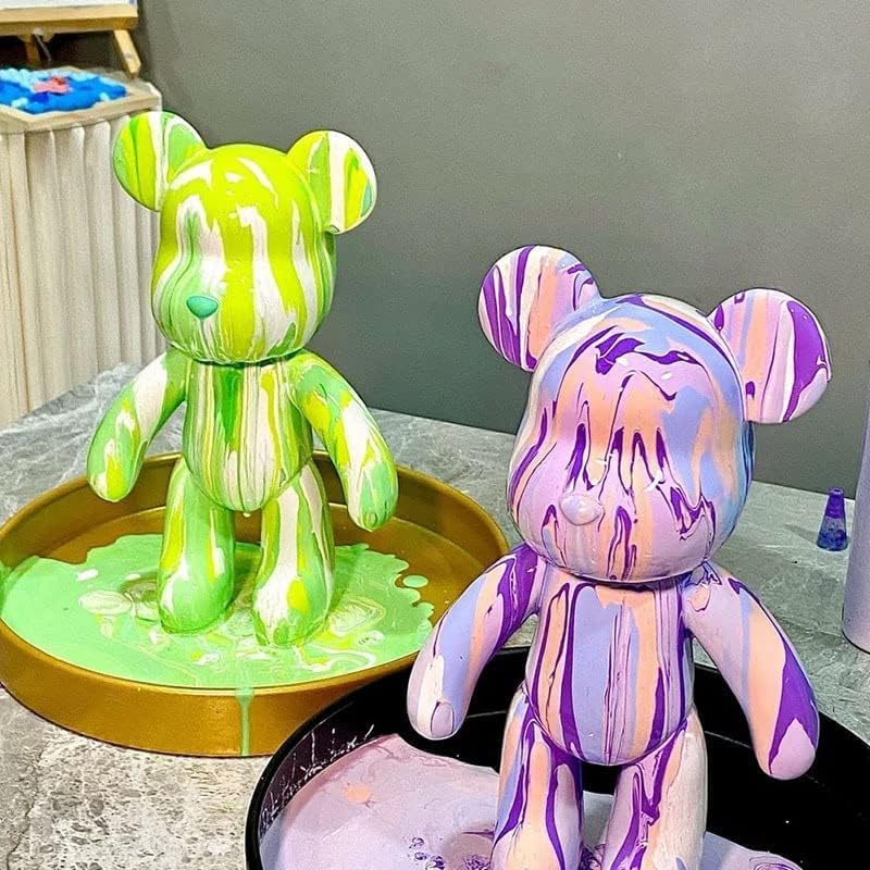 HANDA DIY Painting Fluid Bear Teddy Bear Painting Kit Set Creative Home Decorations Handmade Doll Figurine Toys Gift for Birthday Valentines (9.05 inch, Pink+White)