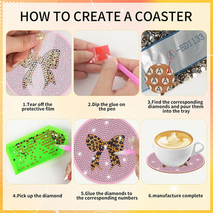 Coquette Diamond Art Coasters Kit, 8 Pcs Pink Diamond Painting Coasters