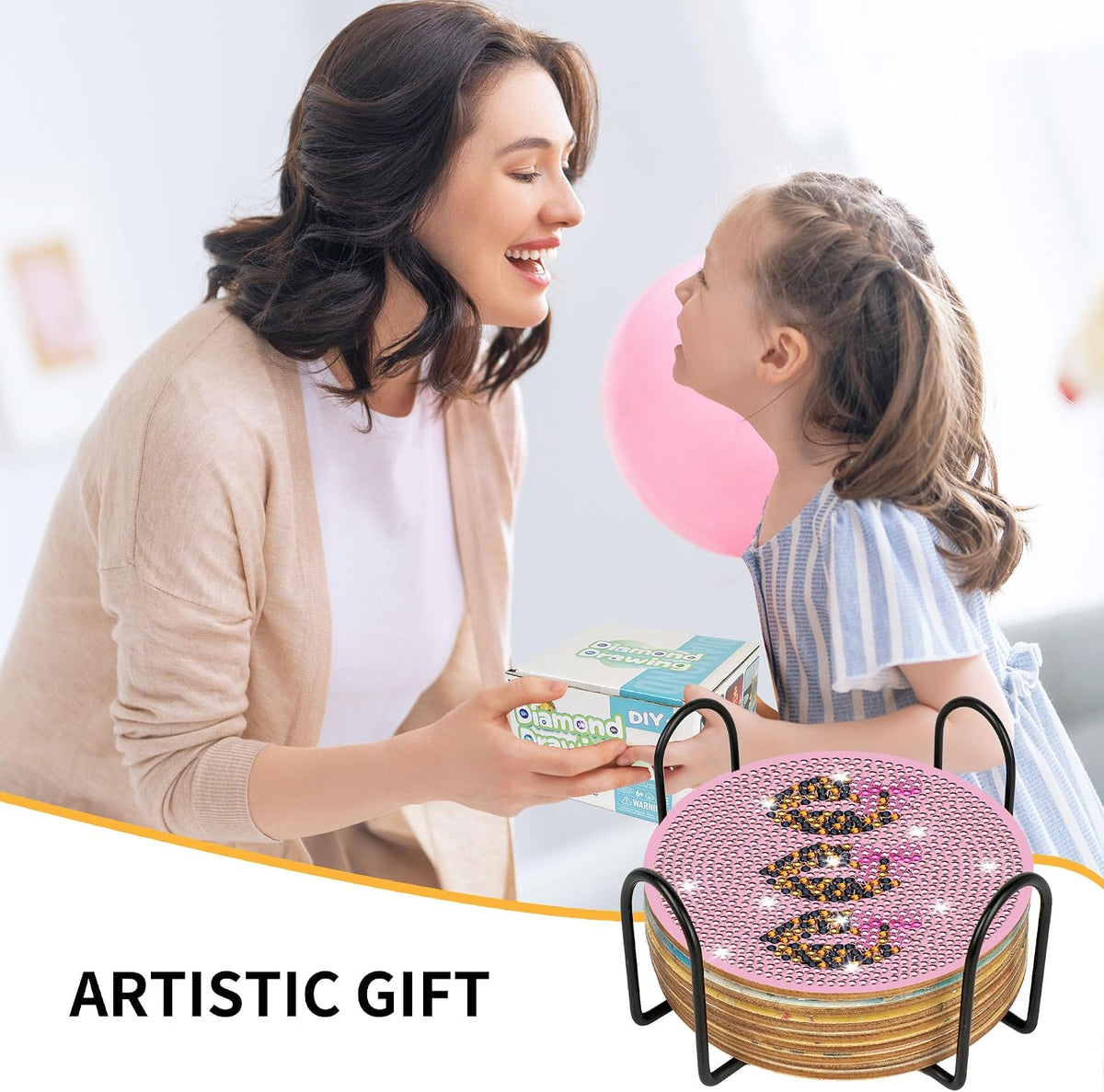 Coquette Diamond Art Coasters Kit, 8 Pcs Pink Diamond Painting Coasters