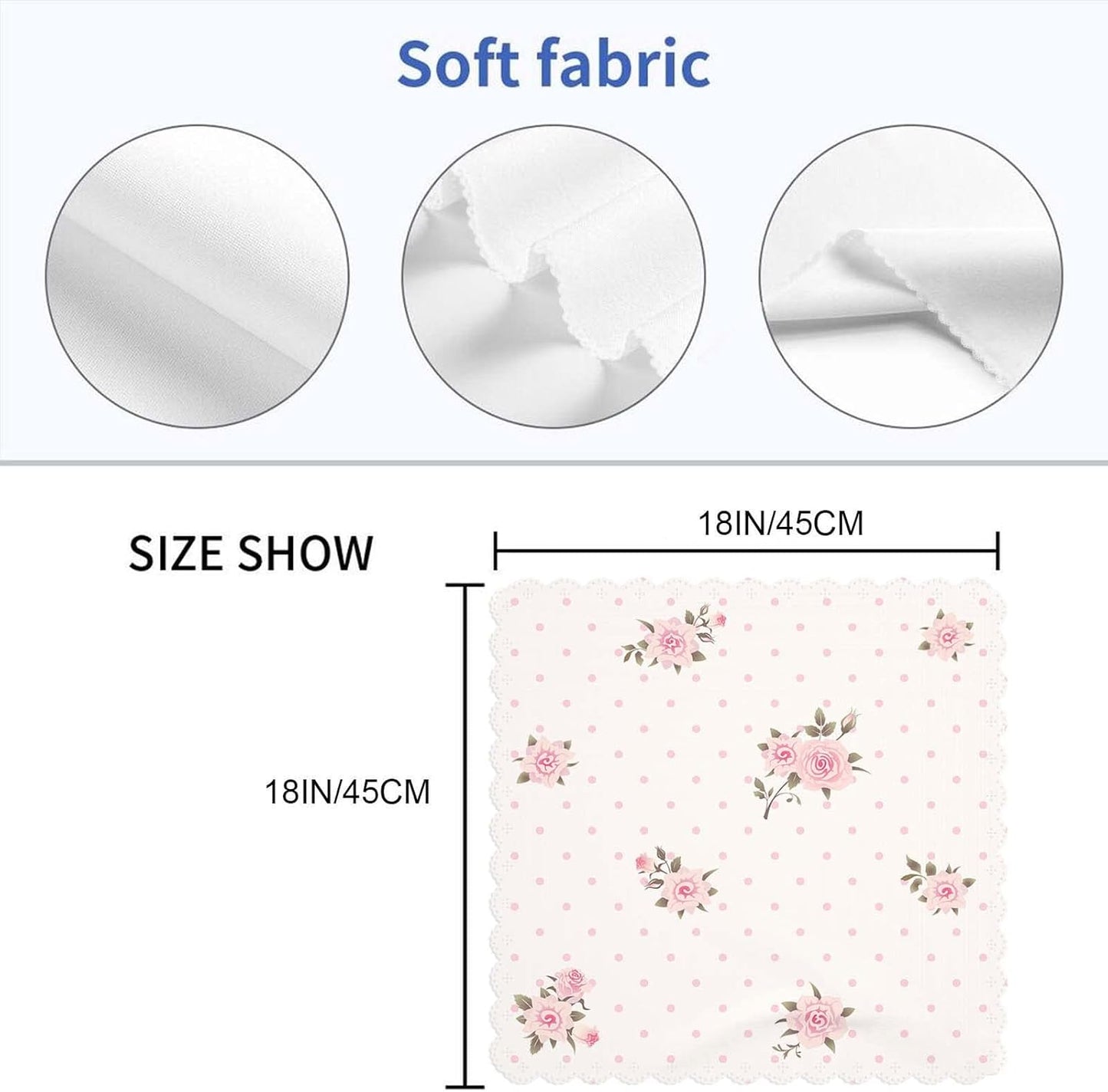 Yibeas Floral Polka Dot Background Cloth Napkins Dinner Table Napkins Shabby Chic Style Pattern with Pink Roses Washable Reusable Napkins Set of 4 Home Holiday Party Wedding