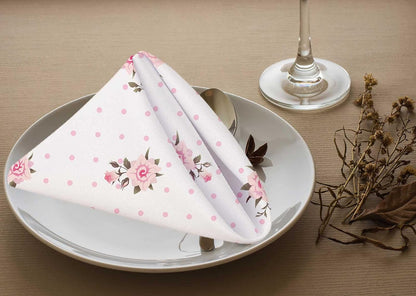 Yibeas Floral Polka Dot Background Cloth Napkins Dinner Table Napkins Shabby Chic Style Pattern with Pink Roses Washable Reusable Napkins Set of 4 Home Holiday Party Wedding