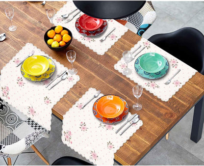 Yibeas Floral Polka Dot Background Cloth Napkins Dinner Table Napkins Shabby Chic Style Pattern with Pink Roses Washable Reusable Napkins Set of 4 Home Holiday Party Wedding