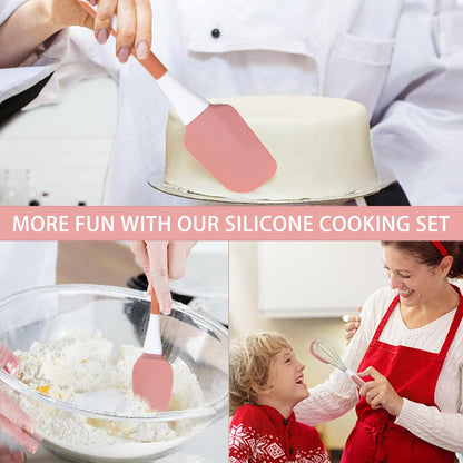 Silicone Spatula Set, 5 Pcs Heat Resistant, Soft & Strong, Nonstick Cookware, Dishwasher Safe (Pink)