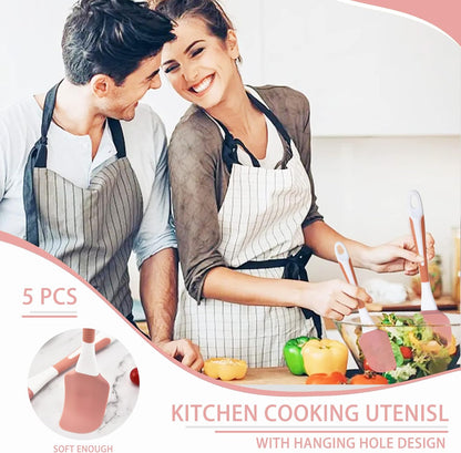 Silicone Spatula Set, 5 Pcs Heat Resistant, Soft & Strong, Nonstick Cookware, Dishwasher Safe (Pink)