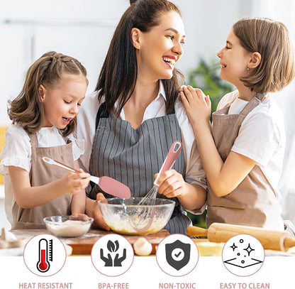 Silicone Spatula Set, 5 Pcs Heat Resistant, Soft & Strong, Nonstick Cookware, Dishwasher Safe (Pink)