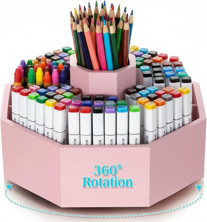360° Rotating Pencil Holder Desk Bamboo Pen Marker, Light Pink