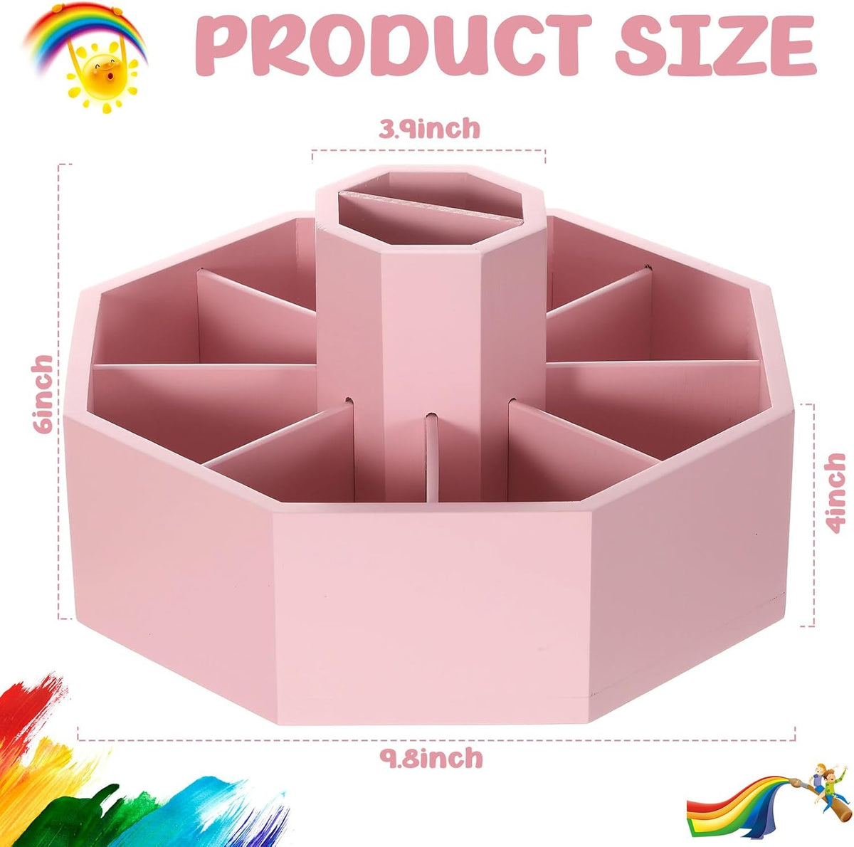 360° Rotating Pencil Holder Desk Bamboo Pen Marker, Light Pink