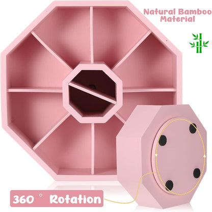 360° Rotating Pencil Holder Desk Bamboo Pen Marker, Light Pink