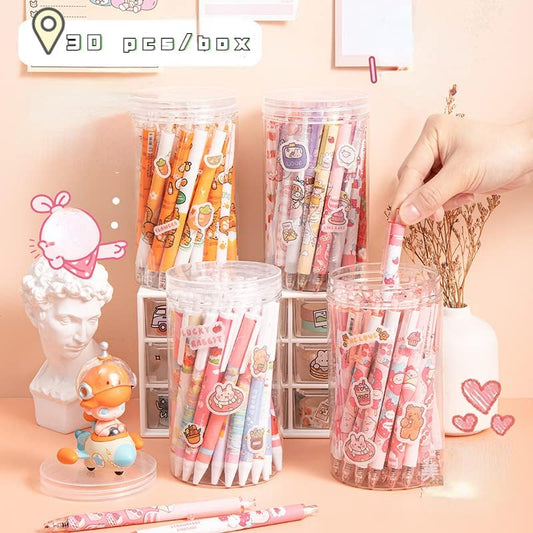 30 Pcs Cute Pens Bulk, 0.5mm Kawaii Gel Pens Medium Point, Aesthetic Retractable Writing Pens, Cute Ballpoint for Gift Office School Supplies (Pink-3)