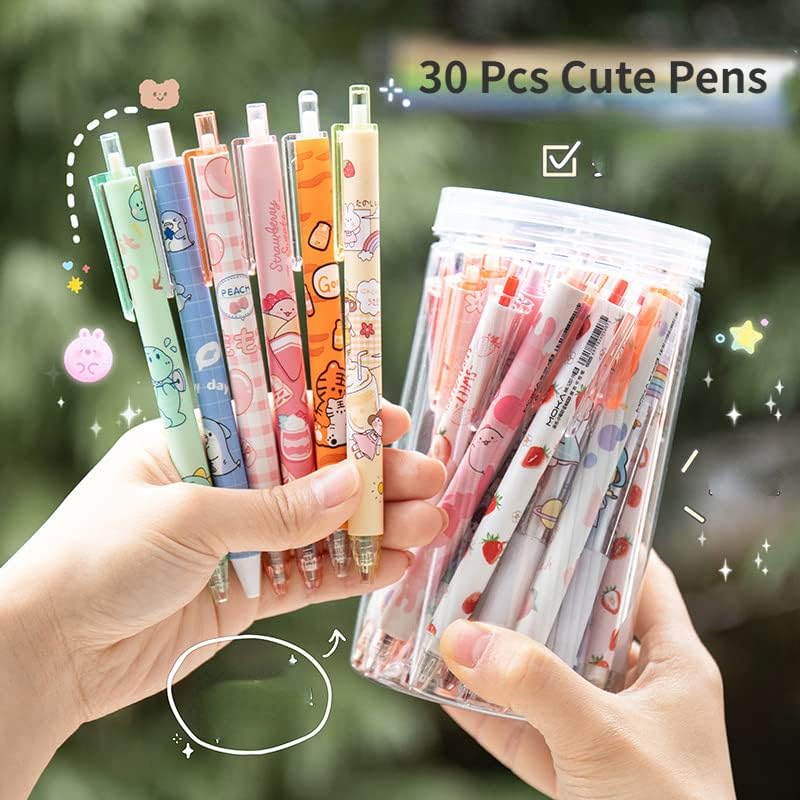 30 Pcs Cute Pens Bulk, 0.5mm Kawaii Gel Pens Medium Point, Aesthetic Retractable Writing Pens, Cute Ballpoint for Gift Office School Supplies (Pink-3)