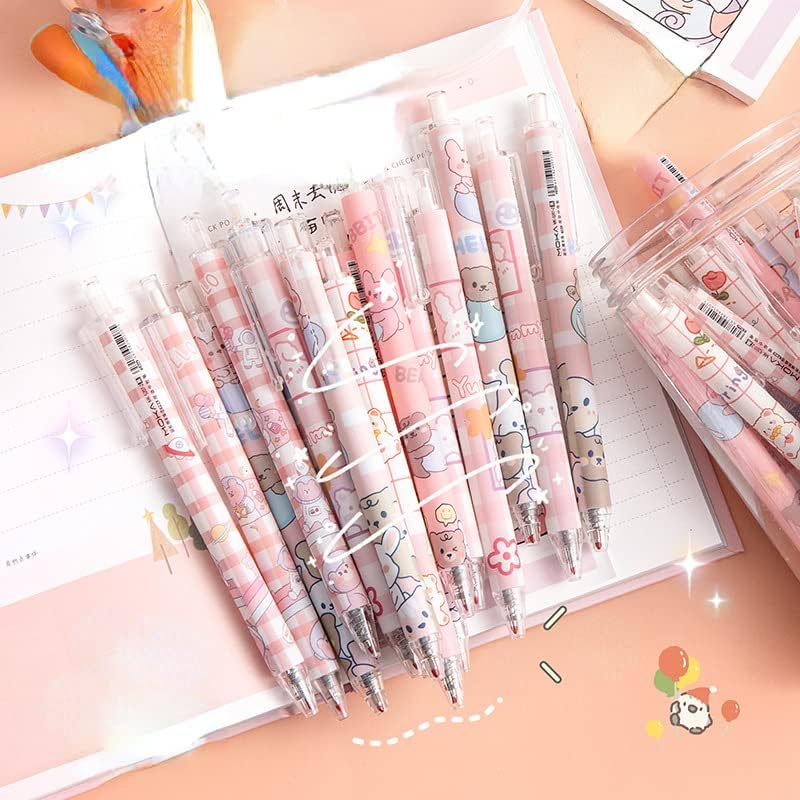 30 Pcs Cute Pens Bulk, 0.5mm Kawaii Gel Pens Medium Point, Aesthetic Retractable Writing Pens, Cute Ballpoint for Gift Office School Supplies (Pink-3)