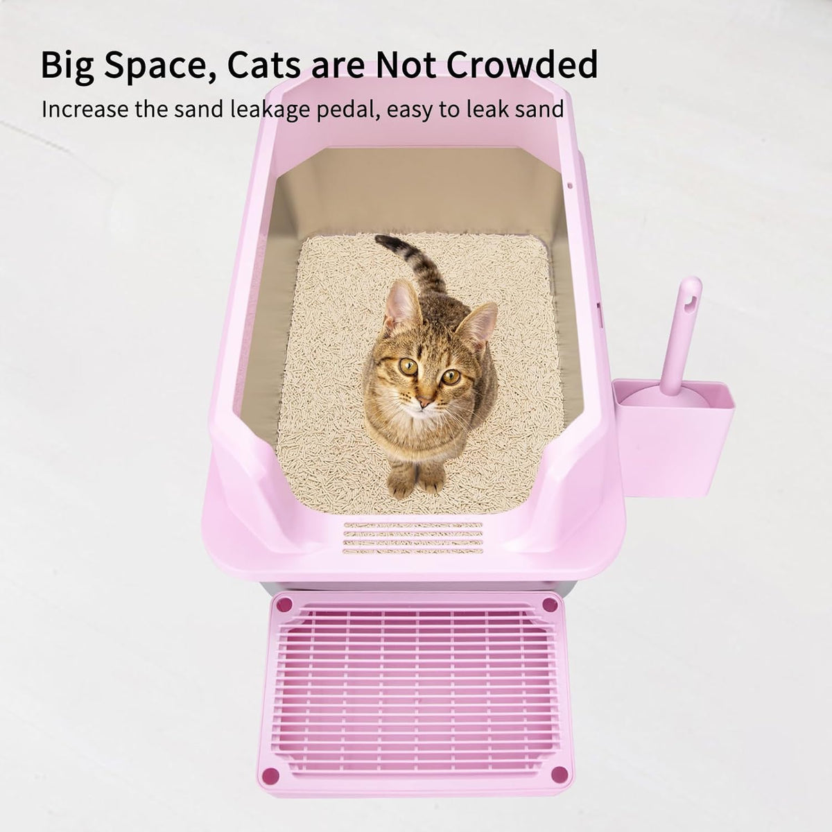 Open Cat Litter Box: Stainless Steel High Walls with Scoop