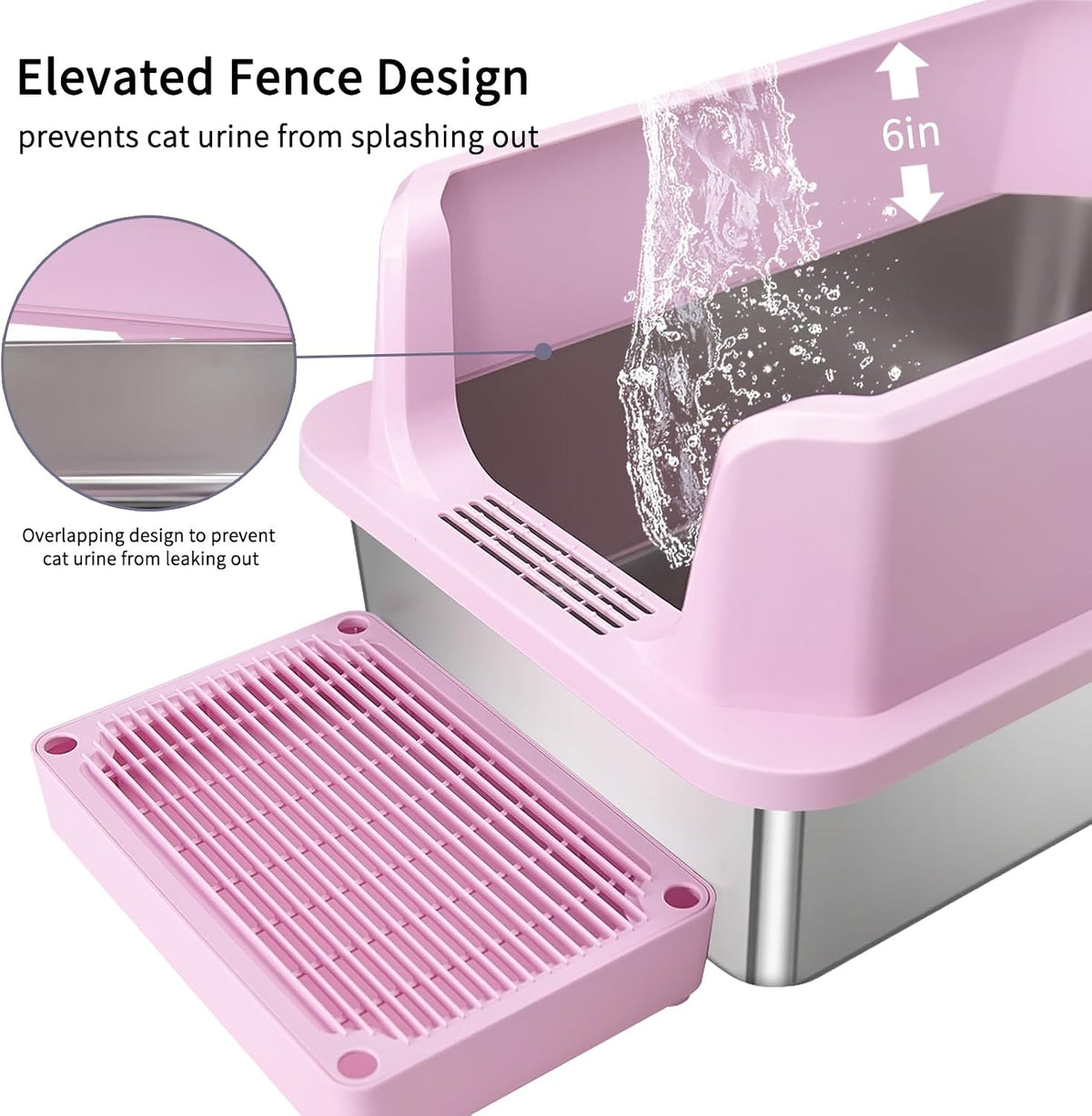 Open Cat Litter Box: Stainless Steel High Walls with Scoop