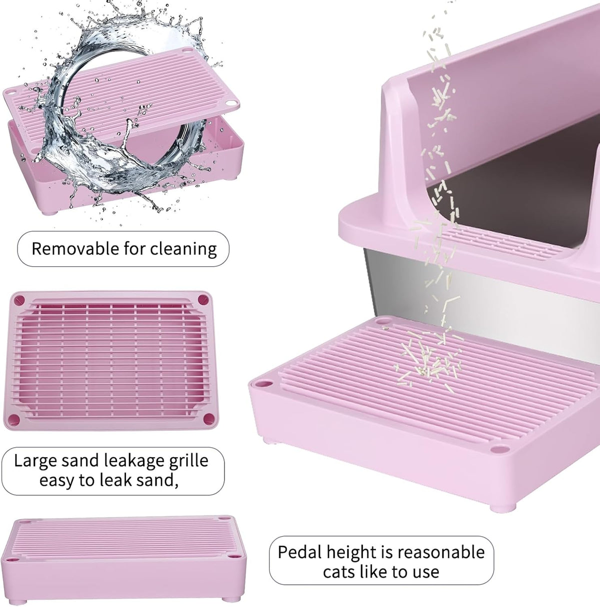 Open Cat Litter Box: Stainless Steel High Walls with Scoop
