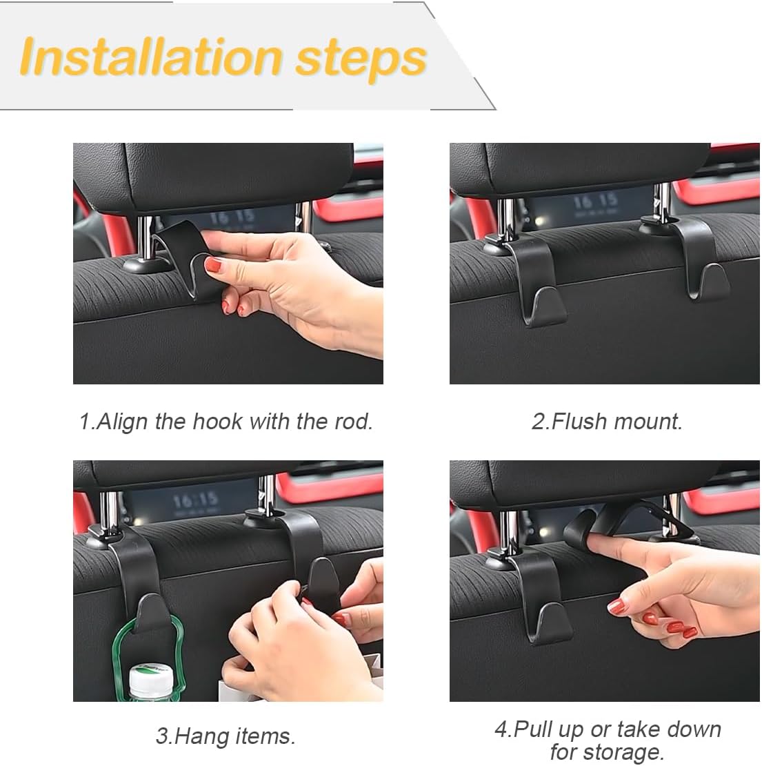 4 Pack 360-Degree Rotating Headrest Hooks, Light Pink
