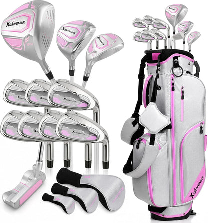 Men's & Women's Complete Golf Clubs Set (11-Piece Package), Lightweight Graphite/Steel Shafts, 460cc Driver, 3 Wood, Hybrid, 5-9 Iron+PW+SW, Blade Putter, Deluxe Stand Bag (Right/Left Hand)