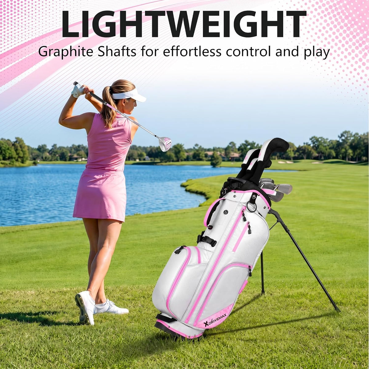 Men's & Women's Complete Golf Clubs Set (11-Piece Package), Lightweight Graphite/Steel Shafts, 460cc Driver, 3 Wood, Hybrid, 5-9 Iron+PW+SW, Blade Putter, Deluxe Stand Bag (Right/Left Hand)