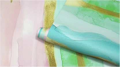 Coastal Wallpaper Peel and Stick Beach Wave Striped Pink Blue Gold