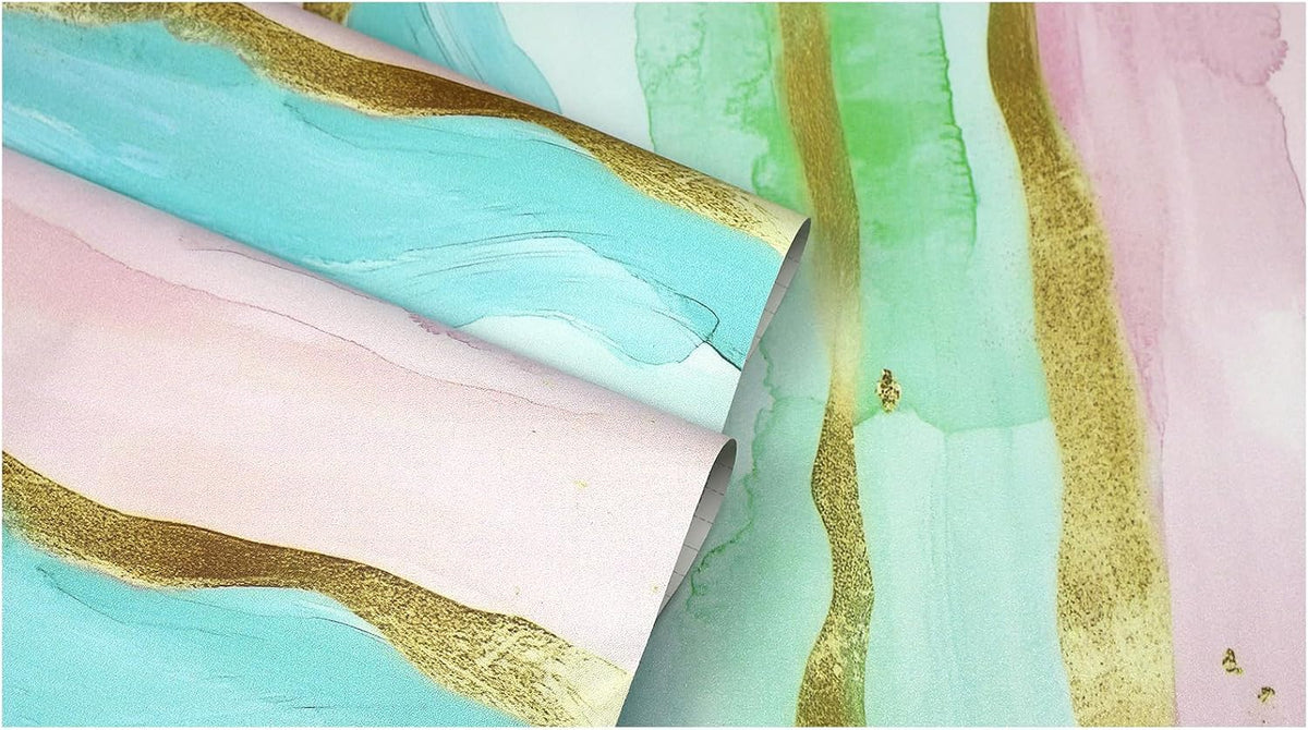 Coastal Wallpaper Peel and Stick Beach Wave Striped Pink Blue Gold