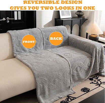 Bowknot Geometric Jacquard Plush Multifunctional Sofa Blanket Couch Cover - Reversible Luxury Throw Blanket,Machine Washable Home Decor for Living Room Bedroom (Pink,180 * 150cm/70.8 * 59.0in)