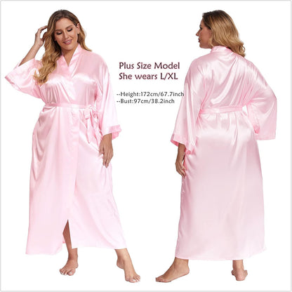 Women's Long Silk Robes Lightweight Long Satin Robes Full Length Sleepwear Dressing Gown