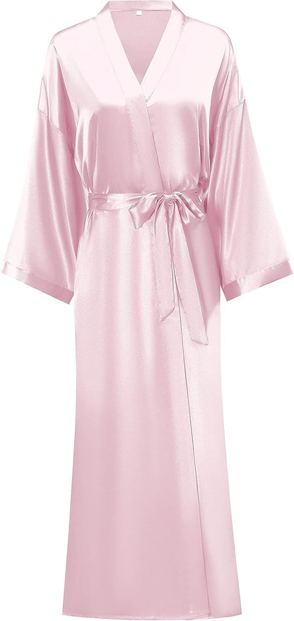 Women's Long Silk Robes Lightweight Long Satin Robes Full Length Sleepwear Dressing Gown